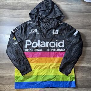 Polaroid 320 Land Camera Multi Color 1/4 Zip Windbreaker Jacket W/Hood Mens Sz L